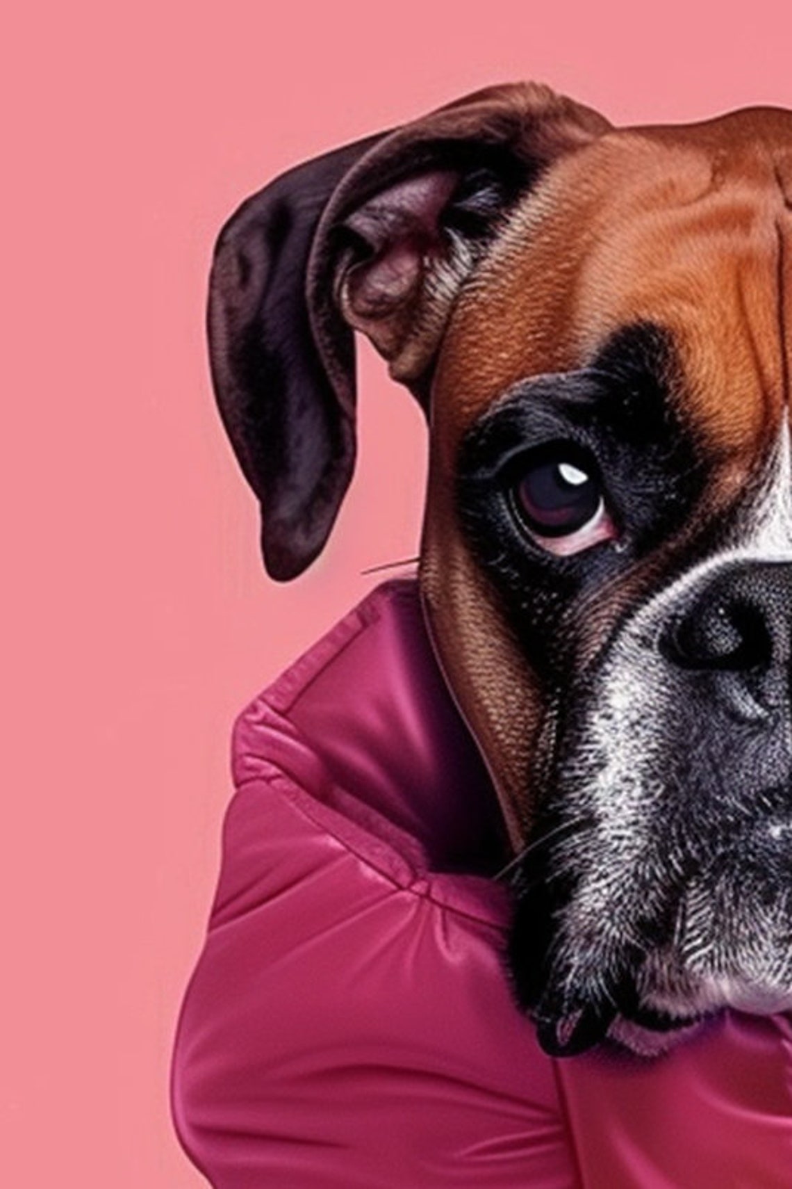 Boxer Dog in Pink Puffer Coat Holding Coffee Cute Winter Pet Poster - Image 2