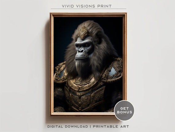 Victorian Gorilla Portrait Gothic Wall Art Renaissance Painting Vintage Animal Portrait Poster Artwork Download 1290