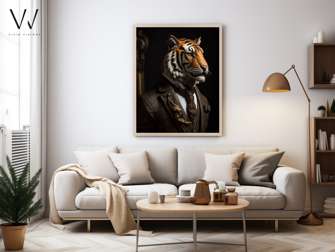 Victorian Tiger Portrait Brown Suit Paisley Cravat Gentleman Poster - Image 3