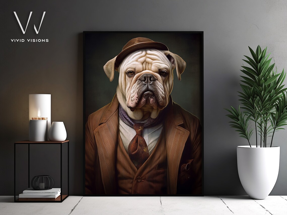 English Bulldog Bowler Hat Suit Victorian Gentleman Portrait Print