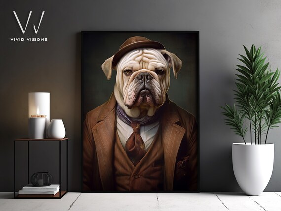 English Bulldog Bowler Hat Suit Victorian Gentleman Portrait Print