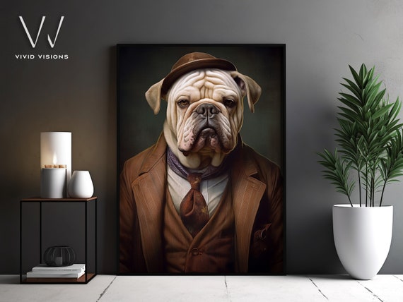 Victorian English Bulldog Portrait Gothic Wall Art Renaissance Painting Vintage Animal Portrait Poster Artwork Unframed Art1027