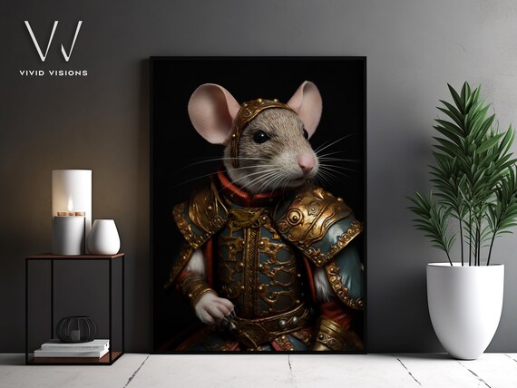 Victorian Mouse Portrait Gold Knight Armor Tiny Warrior Art Poster