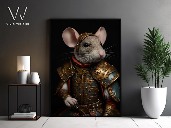 Victorian Mouse Portrait Gothic Wall Art Renaissance Painting Vintage Animal Portrait Poster Artwork Unframed Art 1262