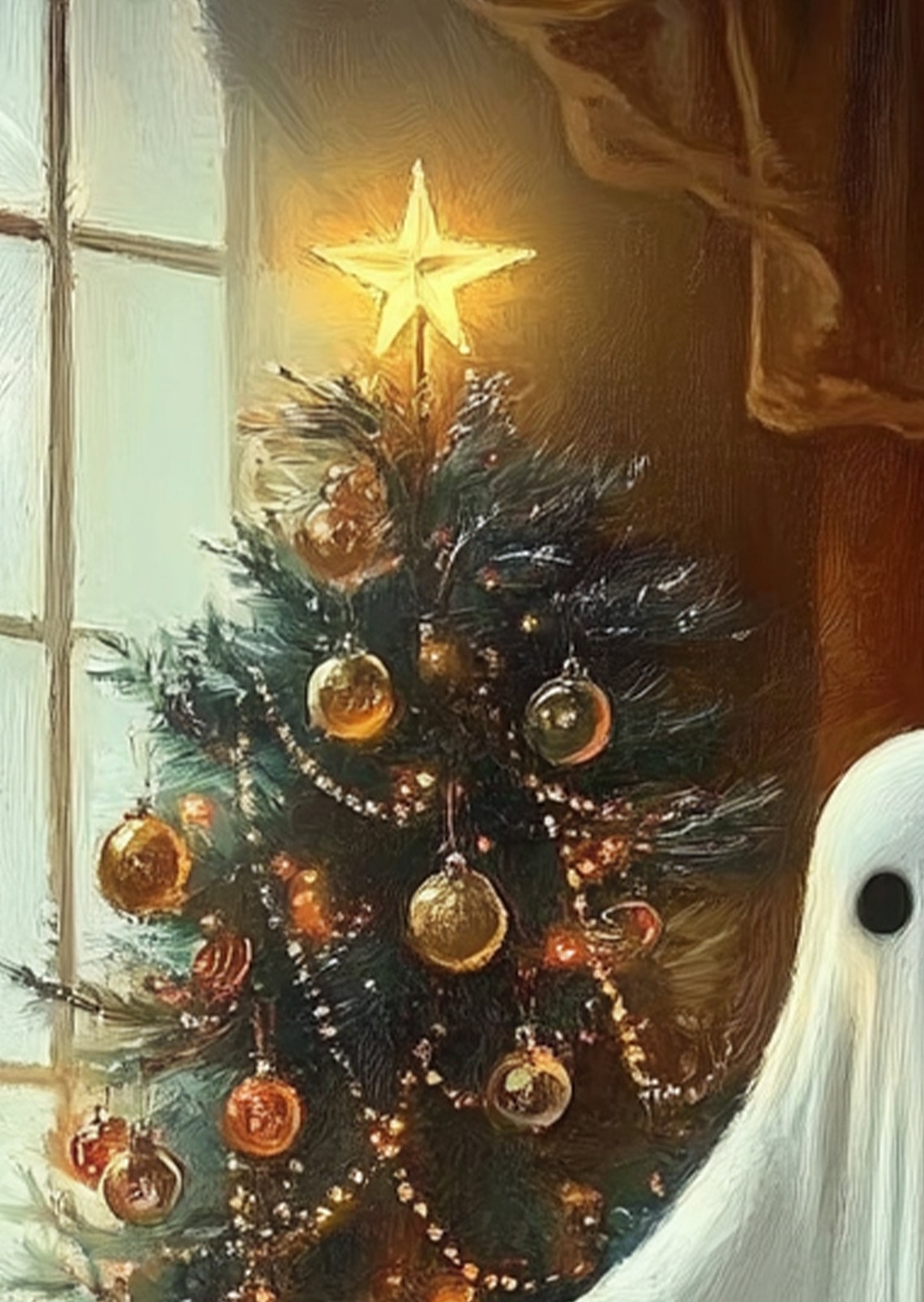 Ghost Beside A Decorated Christmas Tree Poster Festive Holiday Artwork - Image 2