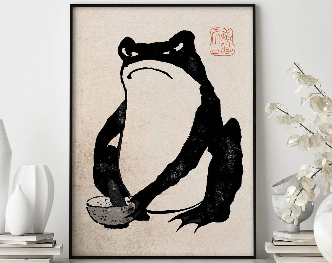 Matsumoto Hoji Grumpy Frog Japanese Ink Vintage Animal Art Poster