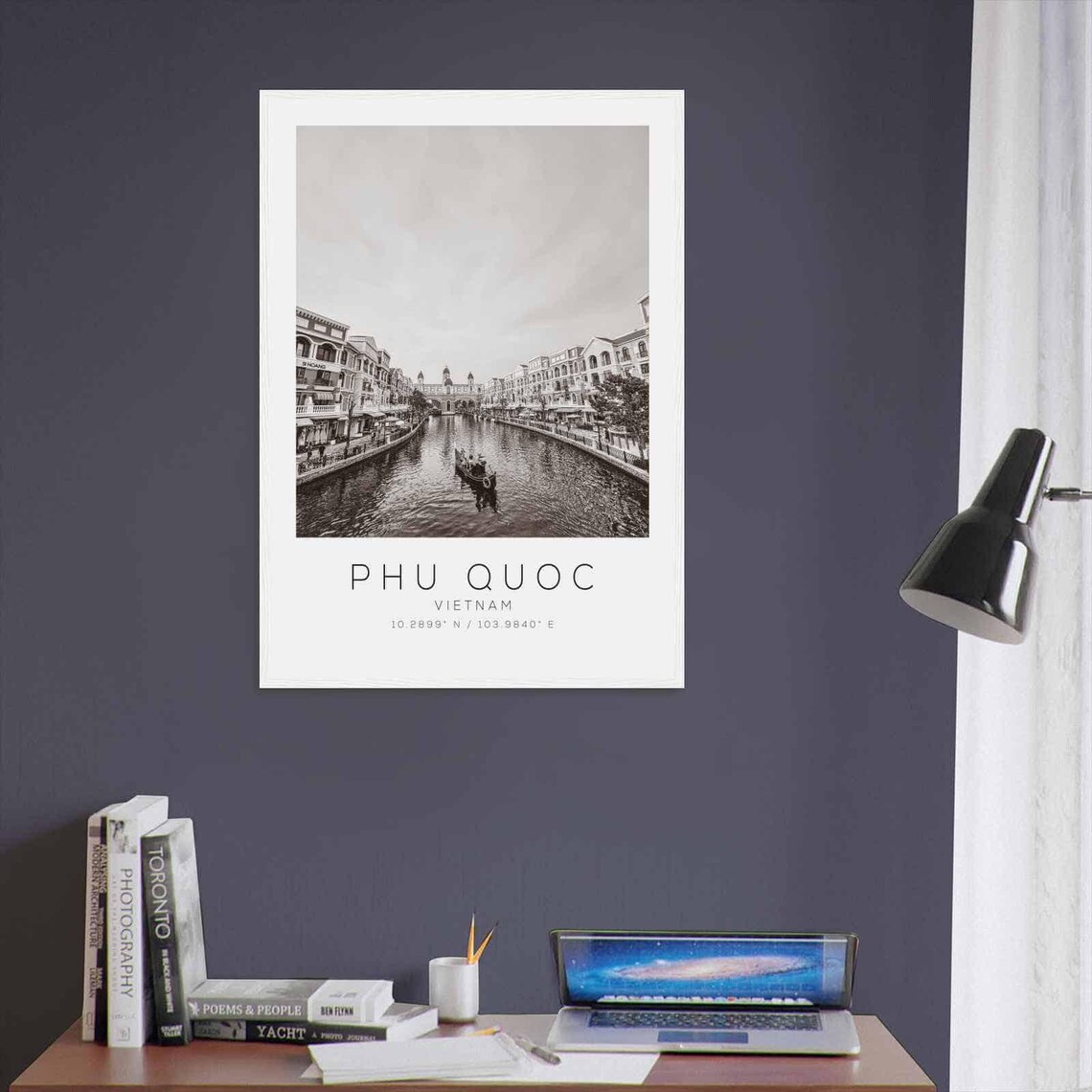 Phu Quoc Vietnam Grand World Canal Gondola Black and White Poster - Image 3