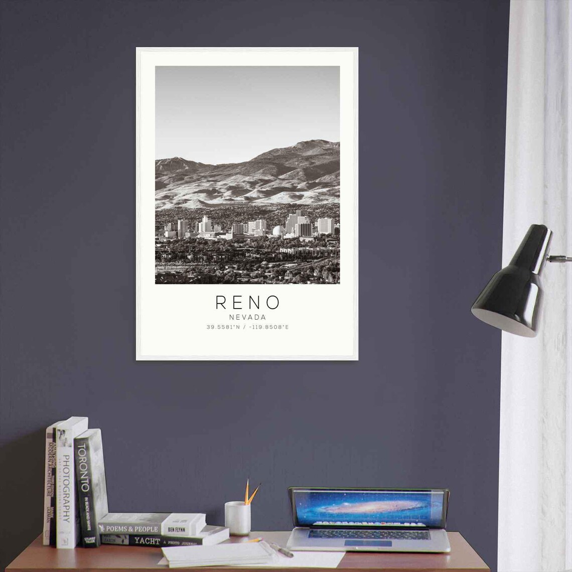 Reno Nevada City Mountain Skyline Black and White Photo Poster - Image 3