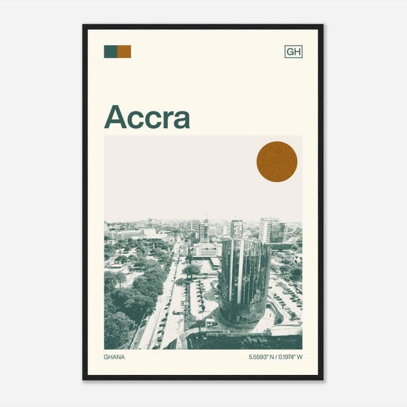 Accra Ghana Minimalist Monochrome Travel Photo Poster