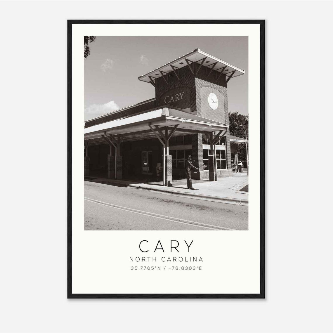 Cary North Carolina Historic Train Station Clock Tower Poster