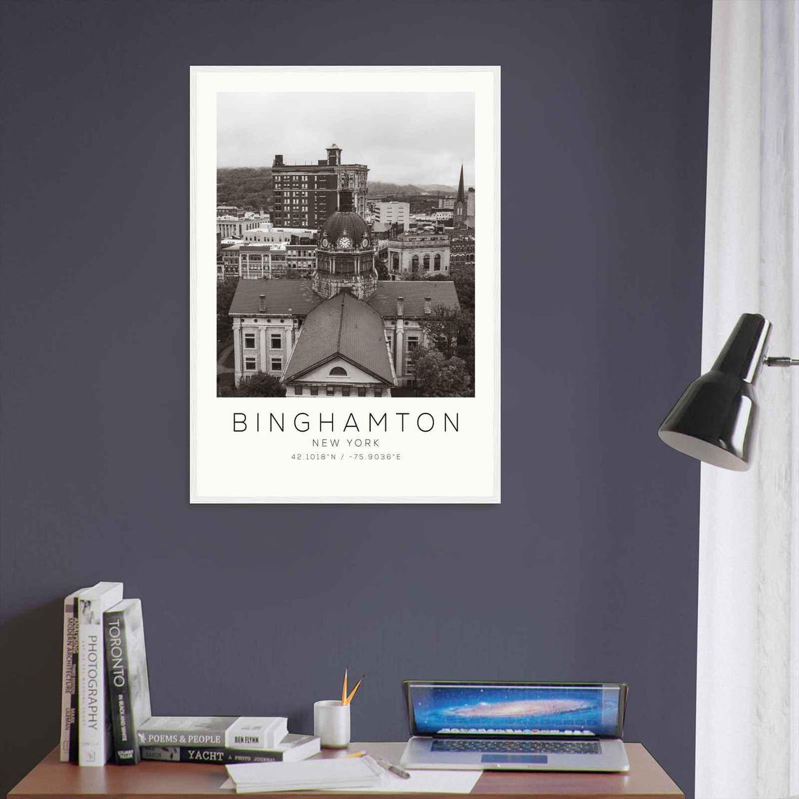 Binghamton New York Domed Courthouse Aerial Black White Travel Poster - Image 3