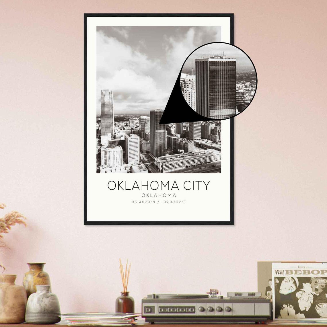 Oklahoma City Elevated Skyline View Black and White Photo Poster - Image 4