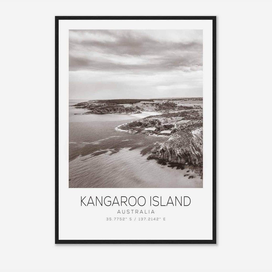 Kangaroo Island Australia Black White Rocky Coastline Poster