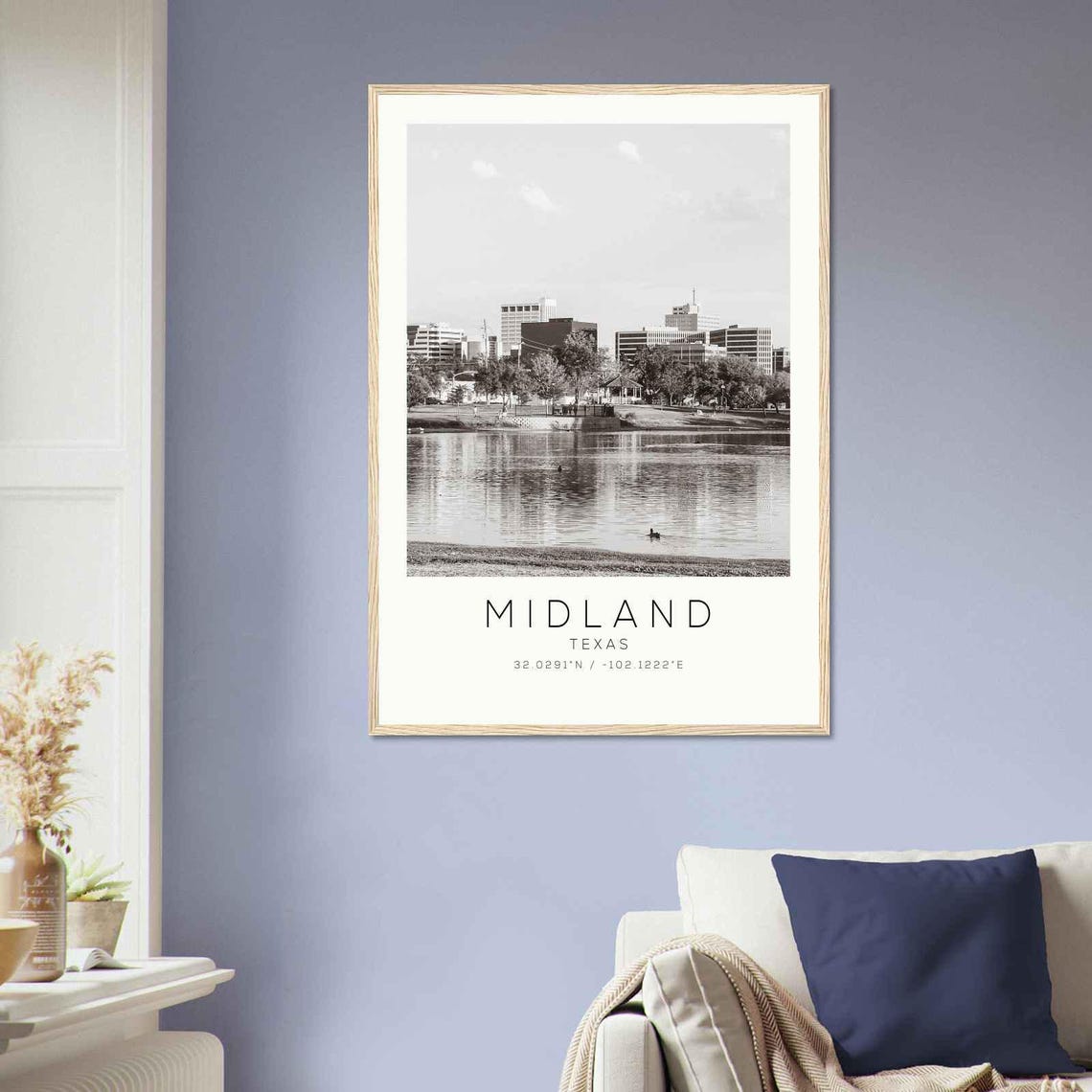 Midland Texas Downtown Lake Skyline Minimalist Travel Poster - Image 2
