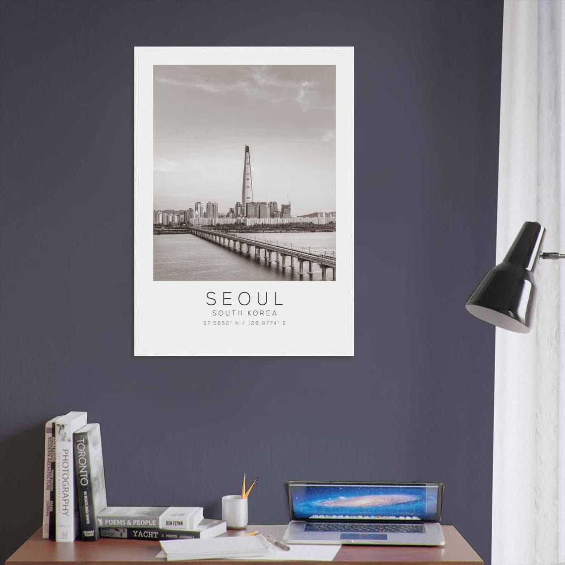 Seoul South Korea Lotte World Tower Bridge Black and White Poster - Image 3