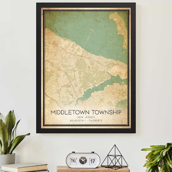 Vintage Middletown Township New Jersey Map with Coordinates Travel Print