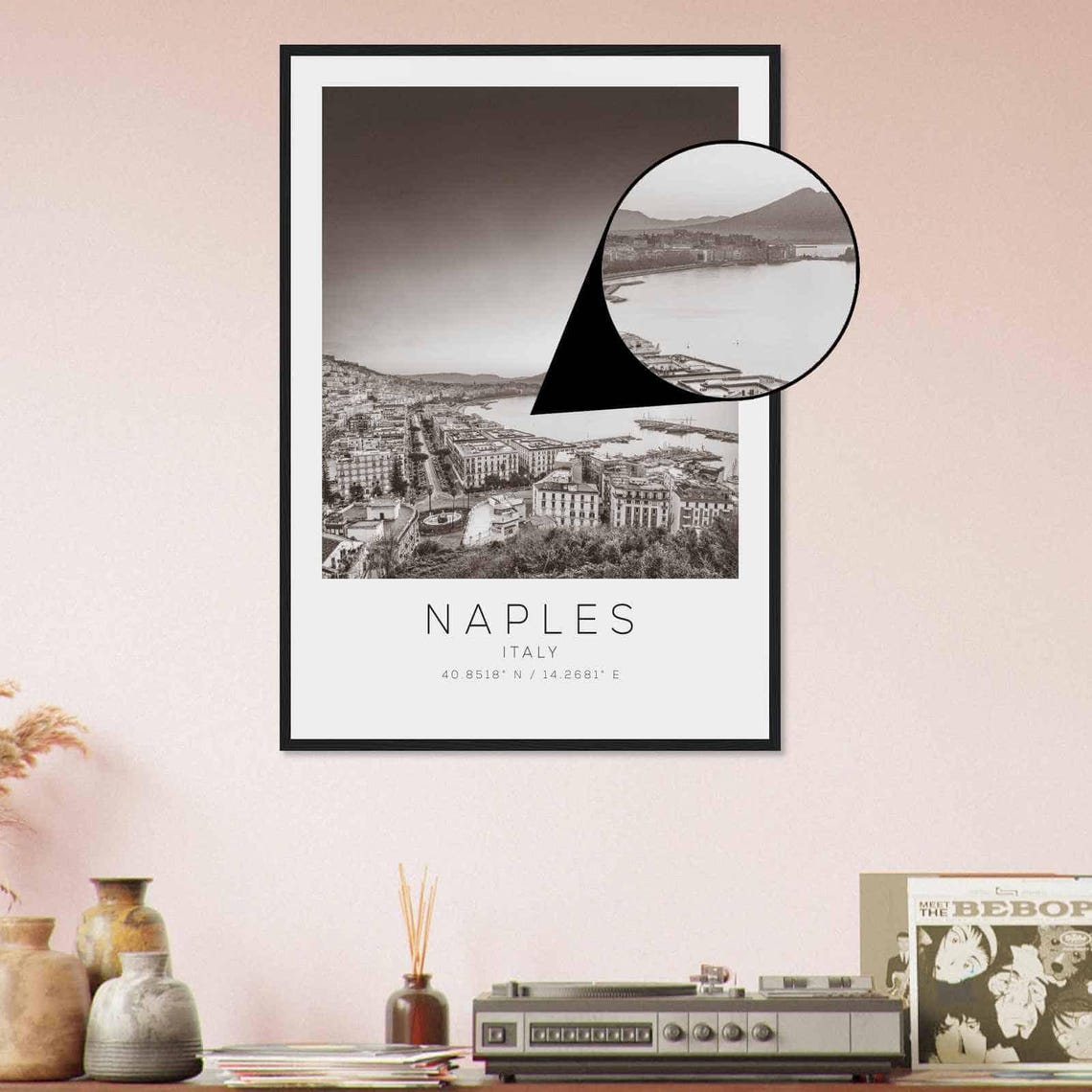 Naples Italy Bay and Vesuvius Panorama Black and White Photo Poster - Image 4