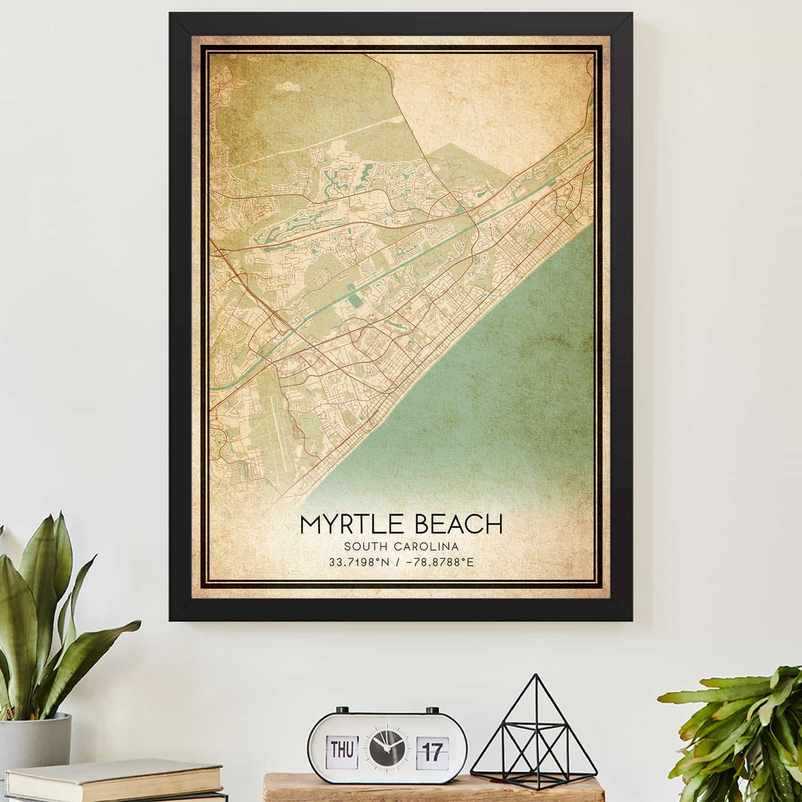 Vintage Myrtle Beach South Carolina City Map Coordinates Poster