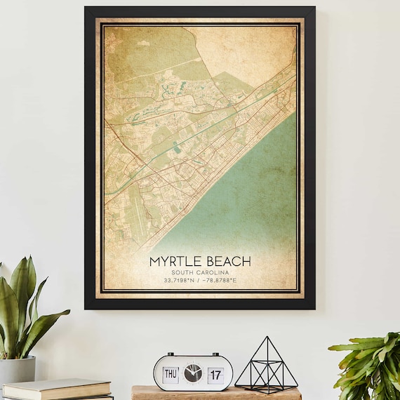 Vintage Myrtle Beach South Carolina City Map Coordinates Poster