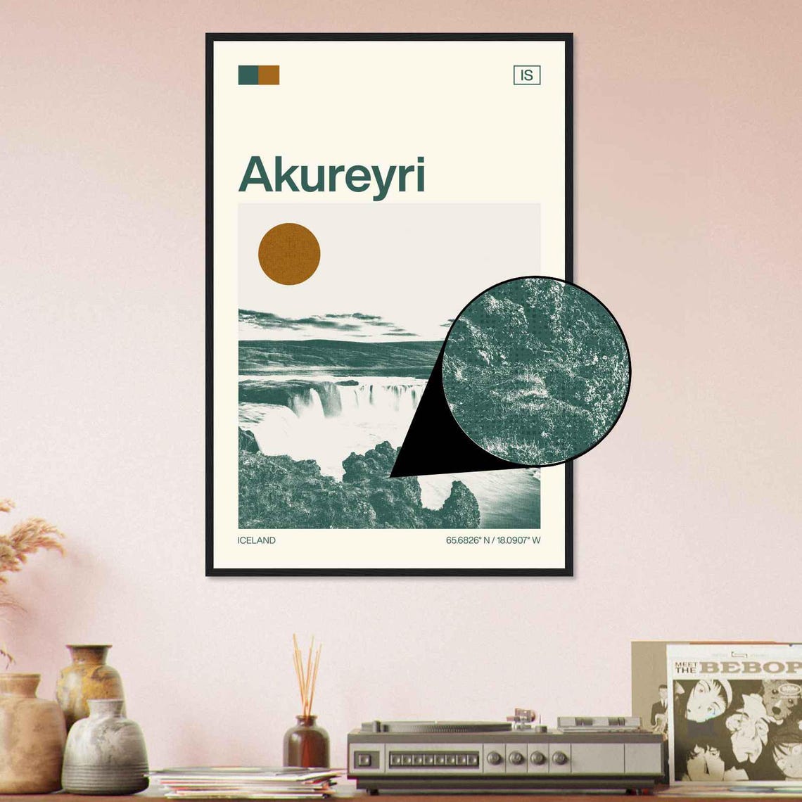 Akureyri Iceland Waterfall Nature Vintage Style Travel Poster - Image 4