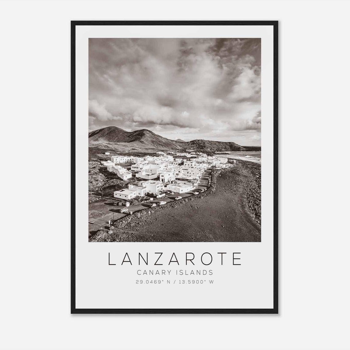 Lanzarote Canary Islands Black White Volcanic Coastal Village Poster