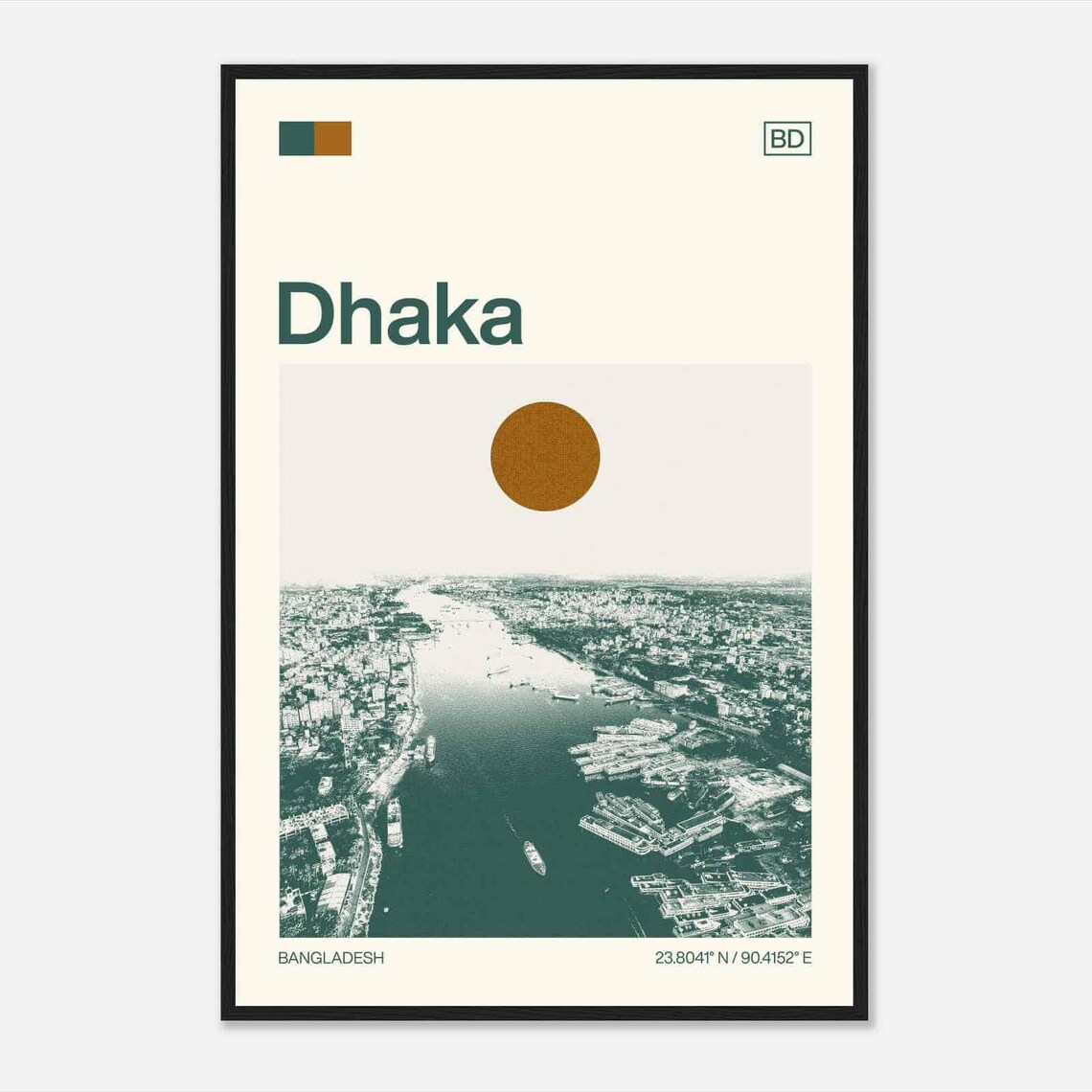 Dhaka Bangladesh Buriganga River Boats Aerial Minimalist Travel Poster