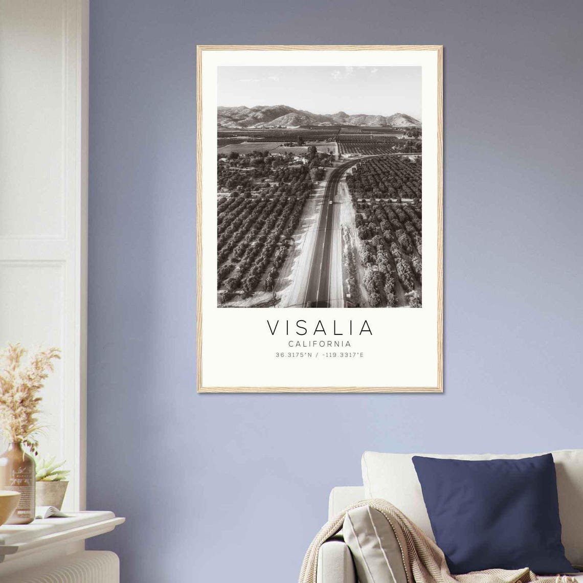 Visalia California Orchard Rows Aerial Country Road Travel Poster - Image 2