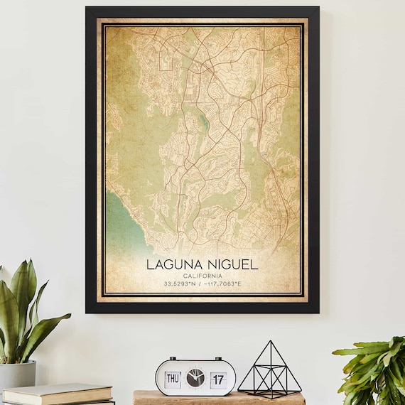 Laguna Niguel California Vintage Style City Map Travel Poster