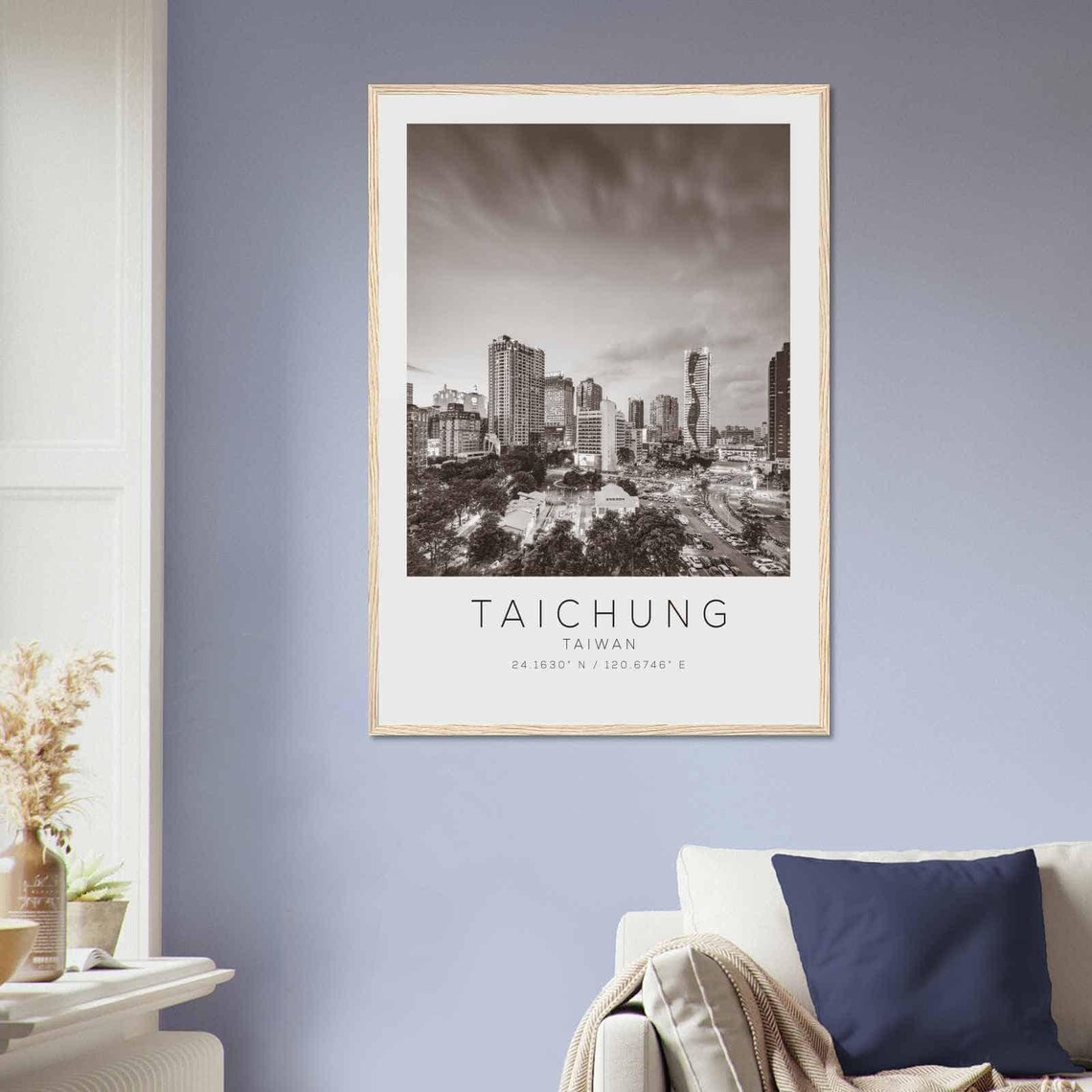 Taichung Taiwan City Skyline Dusk Black and White Photo Poster - Image 2