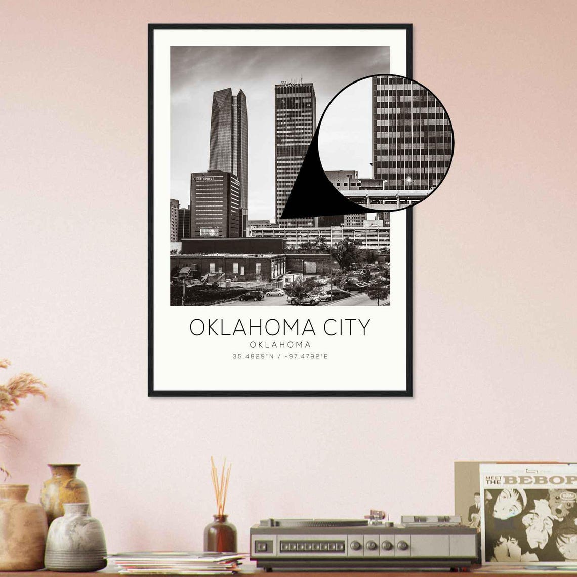 Oklahoma City Downtown Tower View Black and White Photo Poster - Image 4