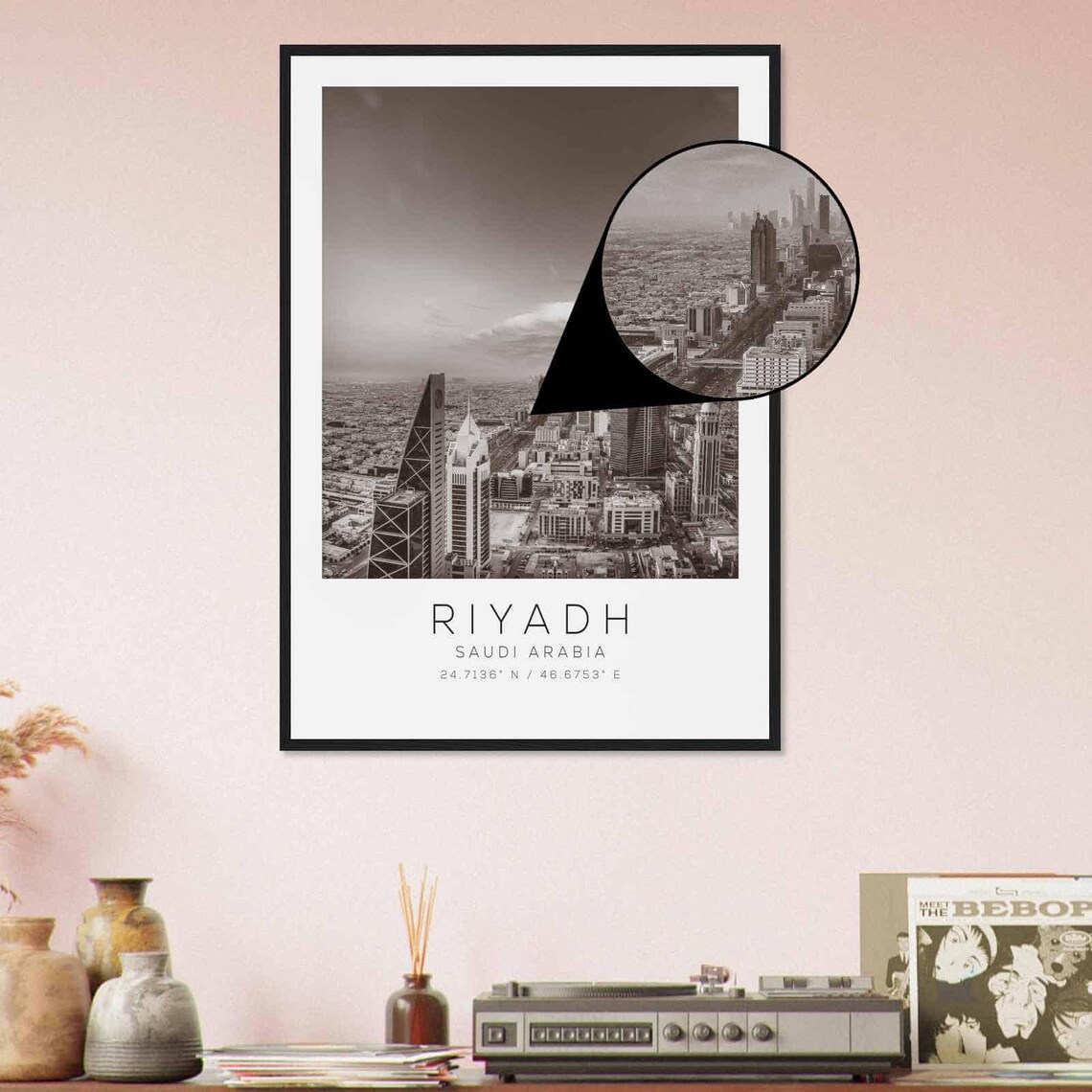 Riyadh Saudi Arabia City Aerial Skyline Black and White Travel Poster - Image 4
