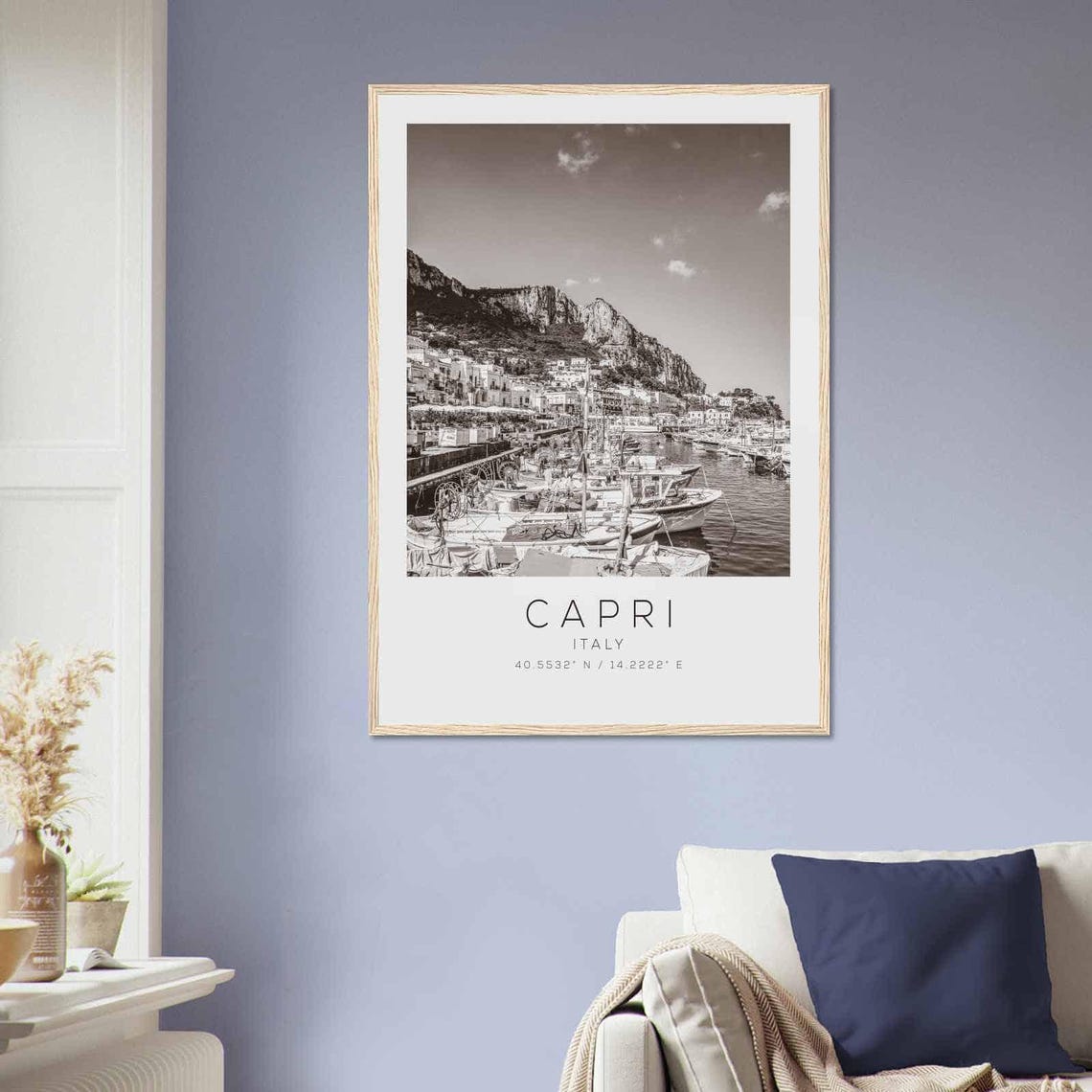 Capri Italy Marina Grande Boats Cliffs Black and White Travel Poster - Image 2