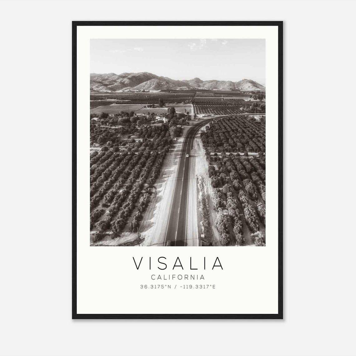 Visalia California Orchard Rows Aerial Country Road Travel Poster