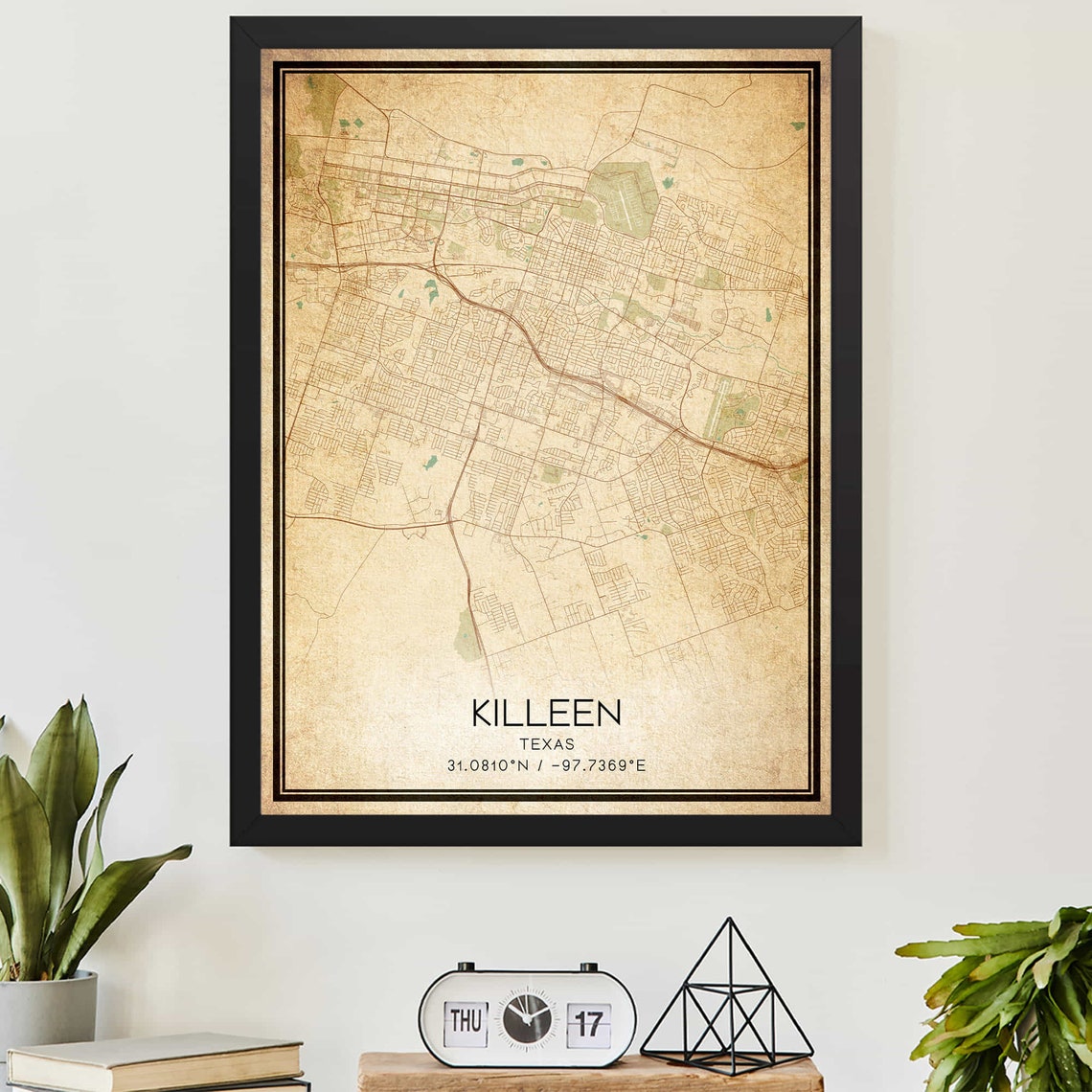 Killeen Texas Vintage City Street Map Custom Home Decor Print