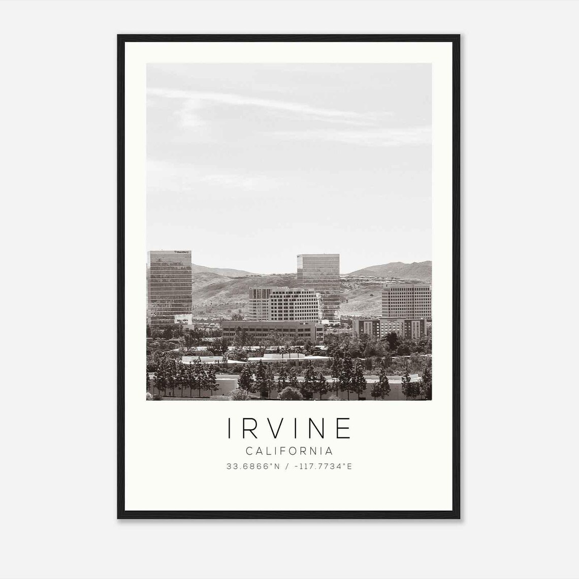 Irvine California Office Towers Hills Black And White Photo Poster