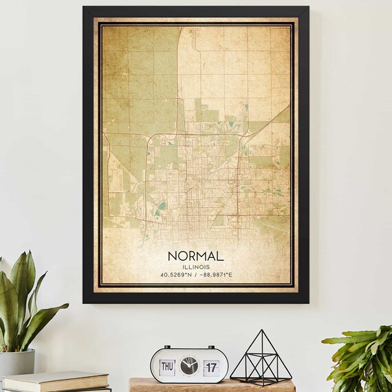 Normal Illinois Vintage City Map Coordinates Poster for Hometown