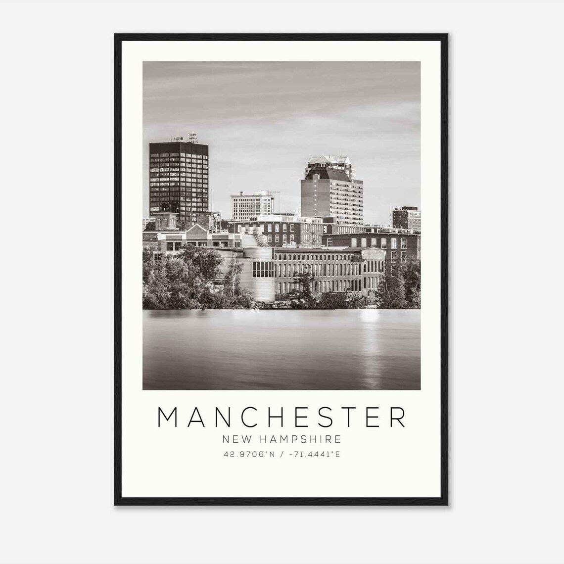 Manchester New Hampshire Skyline Across Merrimack River Photo Poster
