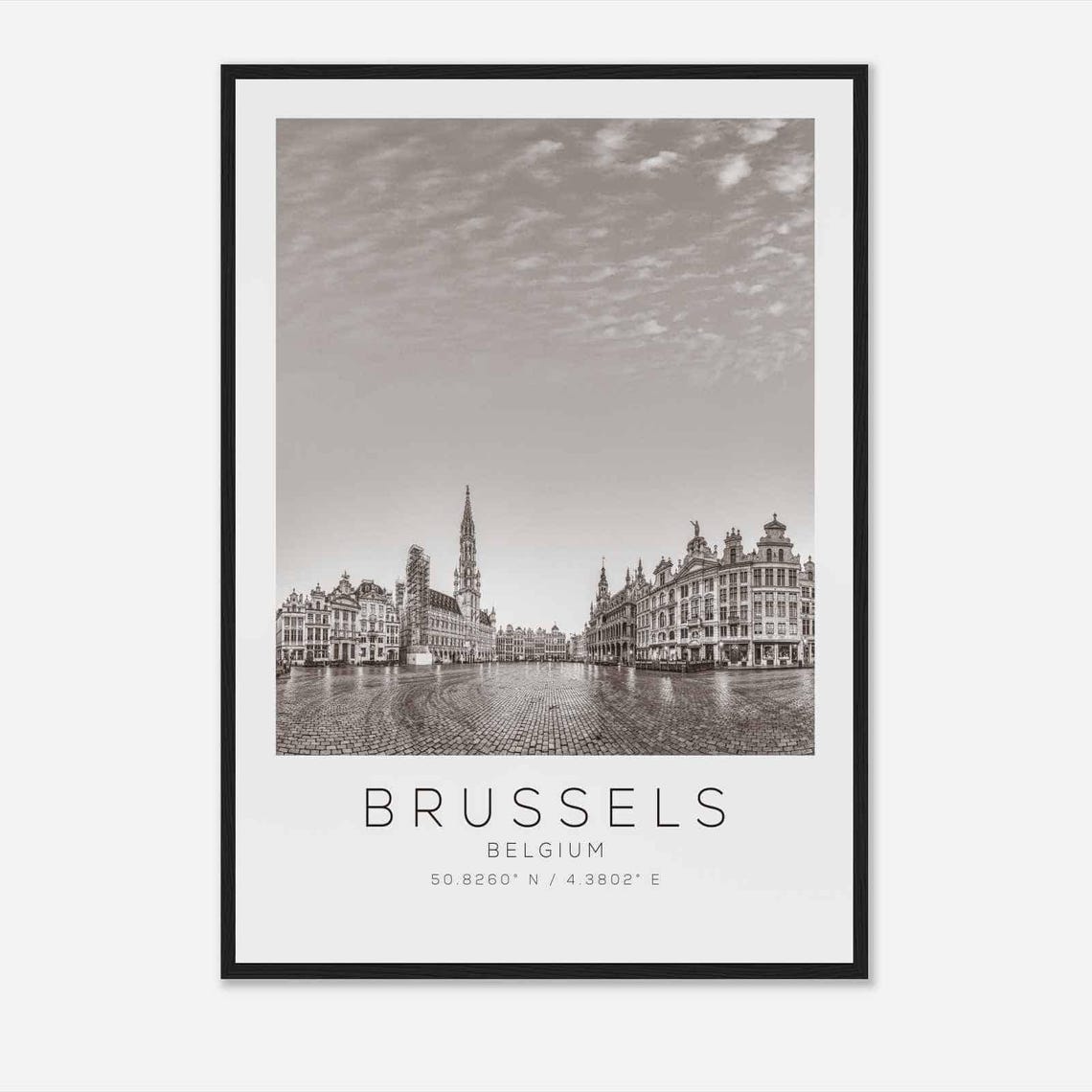 Brussels Belgium Grand Place Cobblestone Square Black White Poster