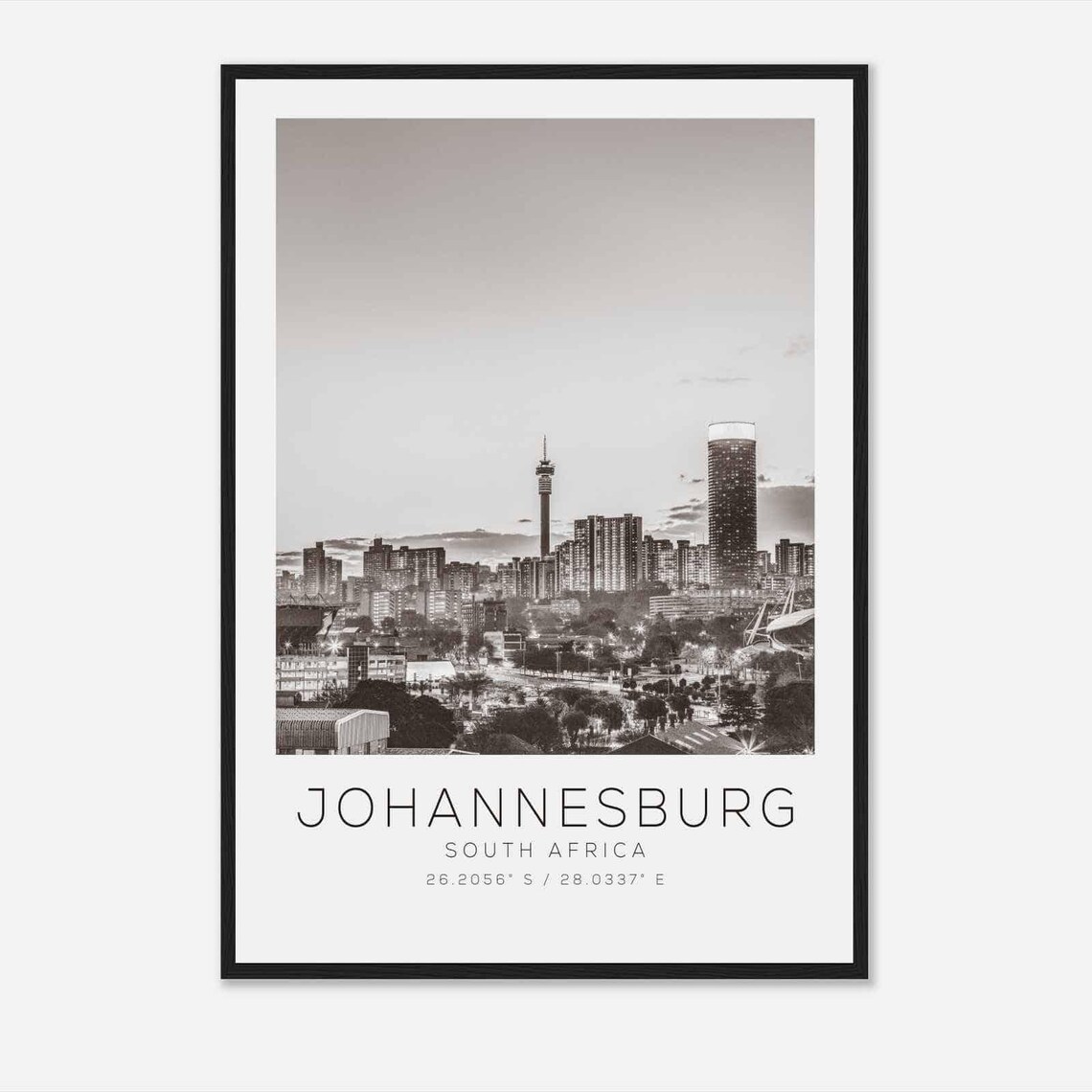 Johannesburg South Africa Black White City Skyline Urban Poster