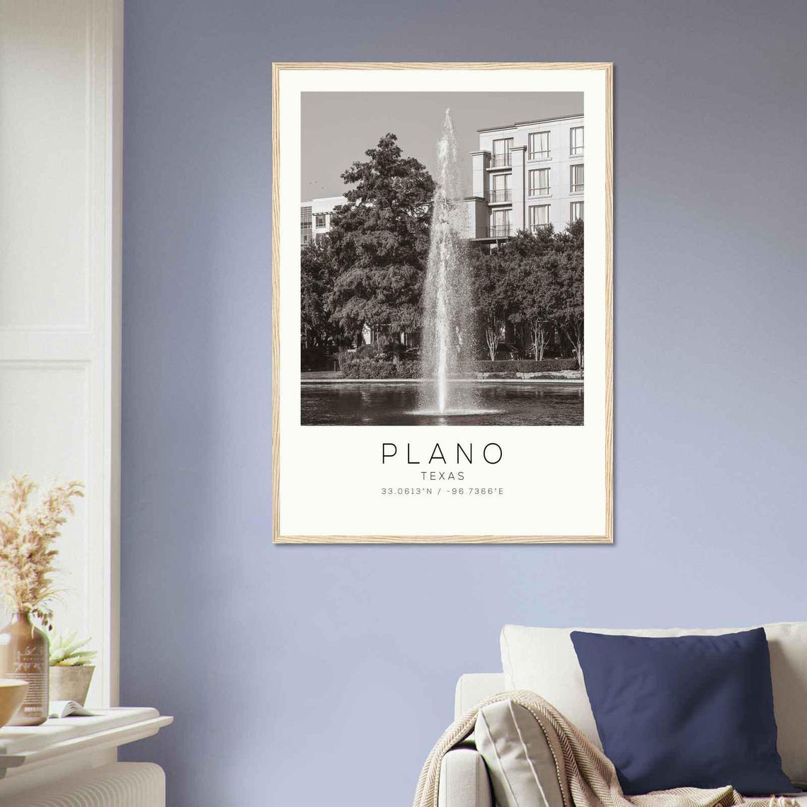 Plano Texas Tall City Fountain in a Pond Black and White Photo Poster - Image 2