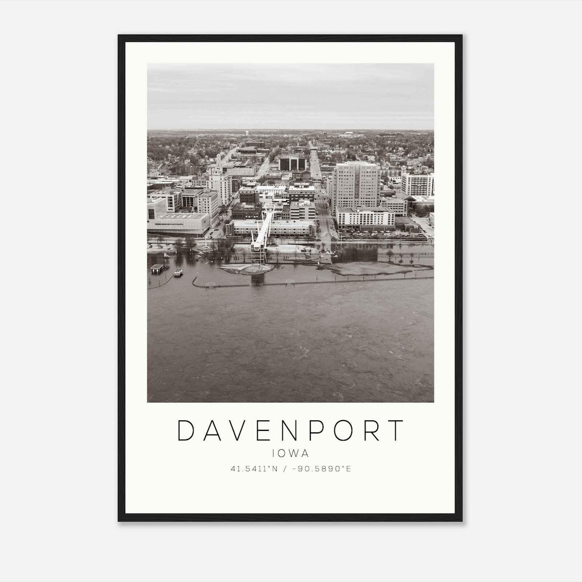 Davenport Iowa Mississippi River Downtown Aerial Photo Poster