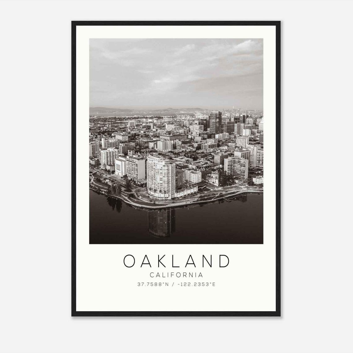 Oakland California Downtown Skyline Aerial Minimalist Travel Poster
