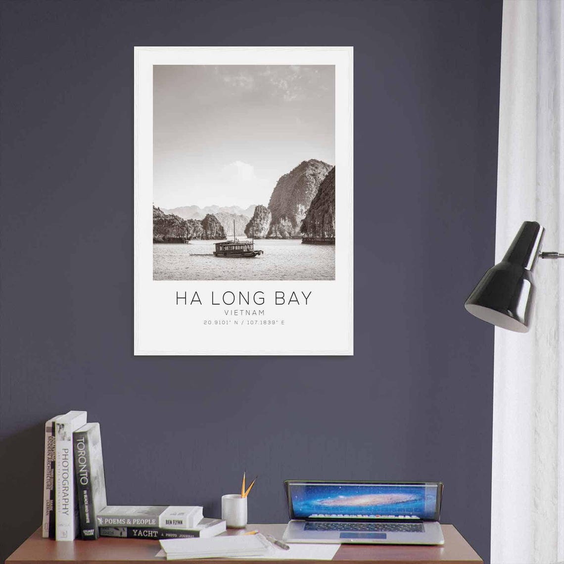 Ha Long Bay Vietnam Black and White Junk Boat Karst View Poster - Image 3