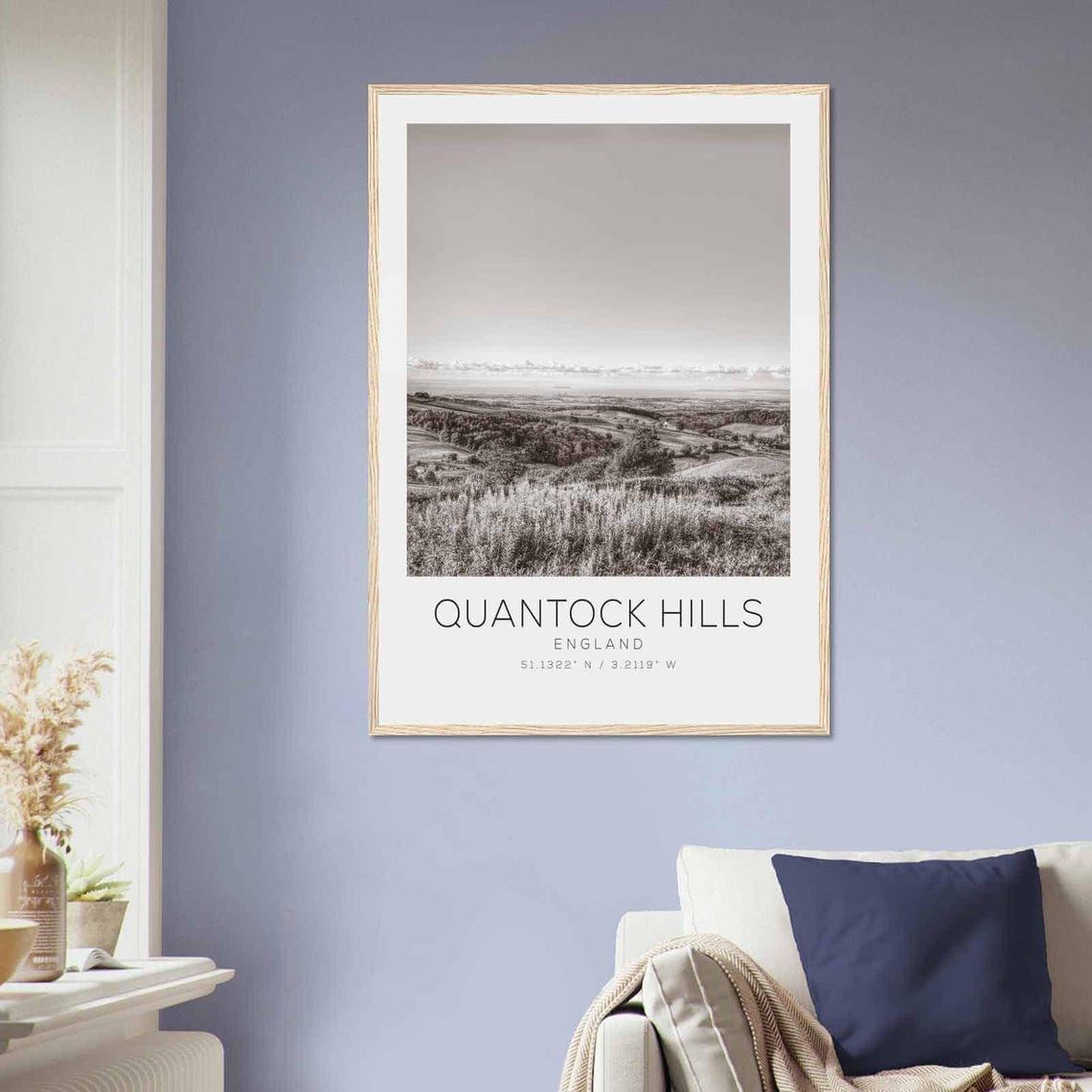 Quantock Hills England Rolling Countryside Black and White Poster - Image 2