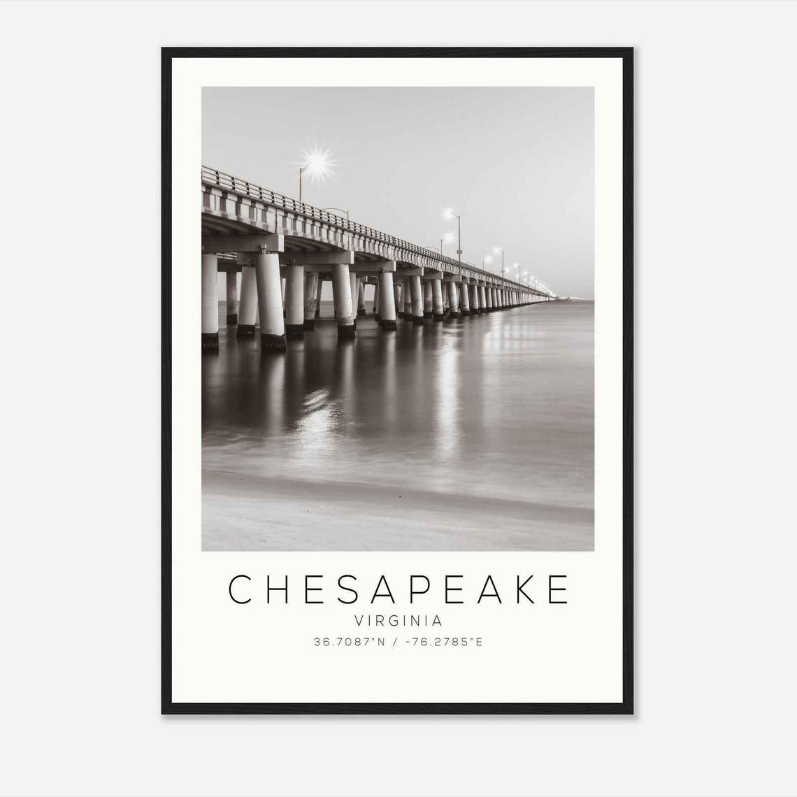 Chesapeake Virginia Bay Bridge Twilight Water Reflection Poster