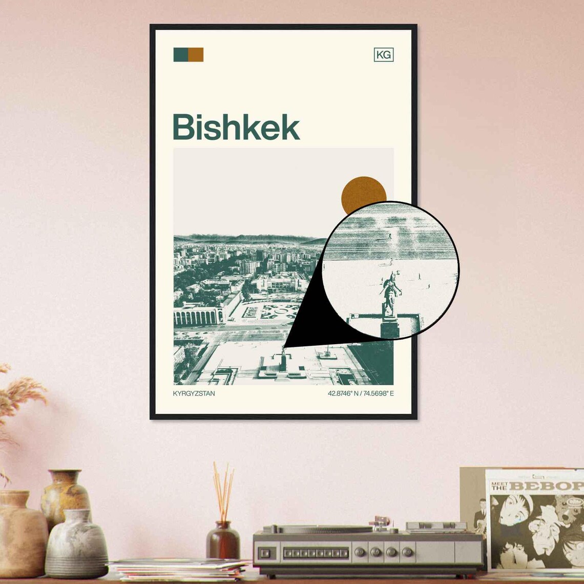 Bishkek Kyrgyzstan City Panorama Vintage Style Travel Poster - Image 4