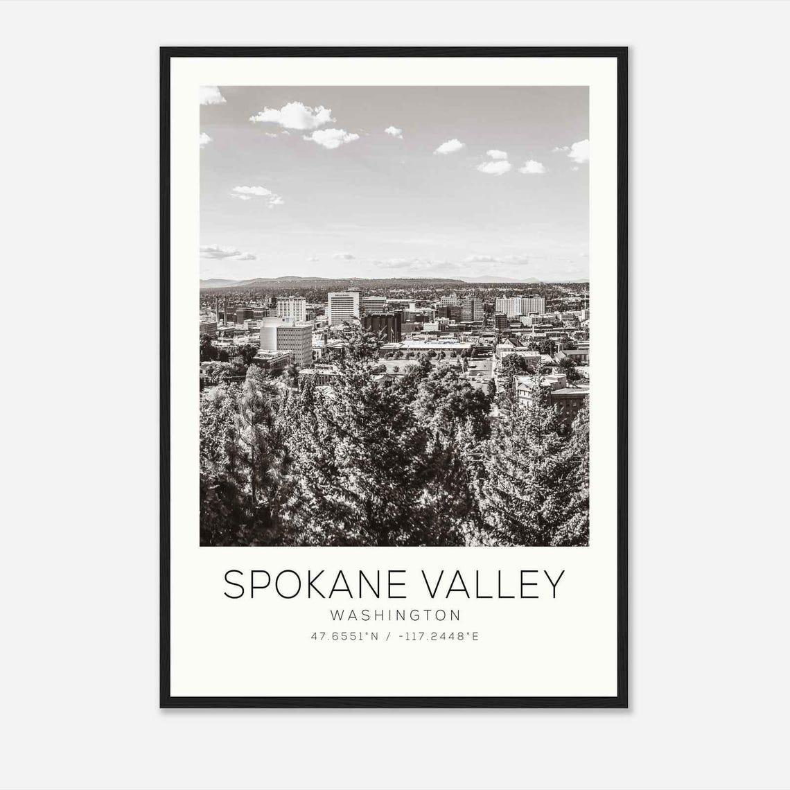 Spokane Valley Washington Cityscape Through Trees Monochrome Poster