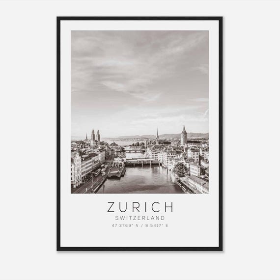 Zurich Switzerland Travel Poster, Minimalist Travel Print