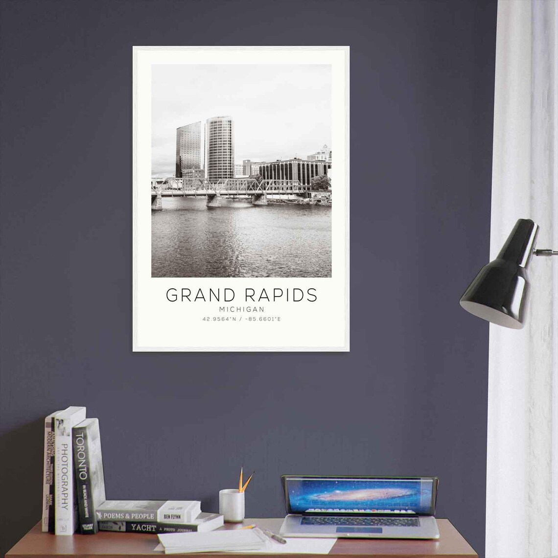 Grand Rapids Michigan River Bridge Skyline Black White Photo Poster - Image 3