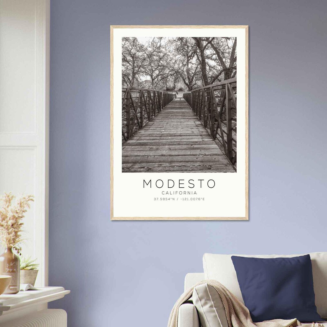Modesto California Wooden Footbridge Trail Minimalist Travel Poster - Image 2